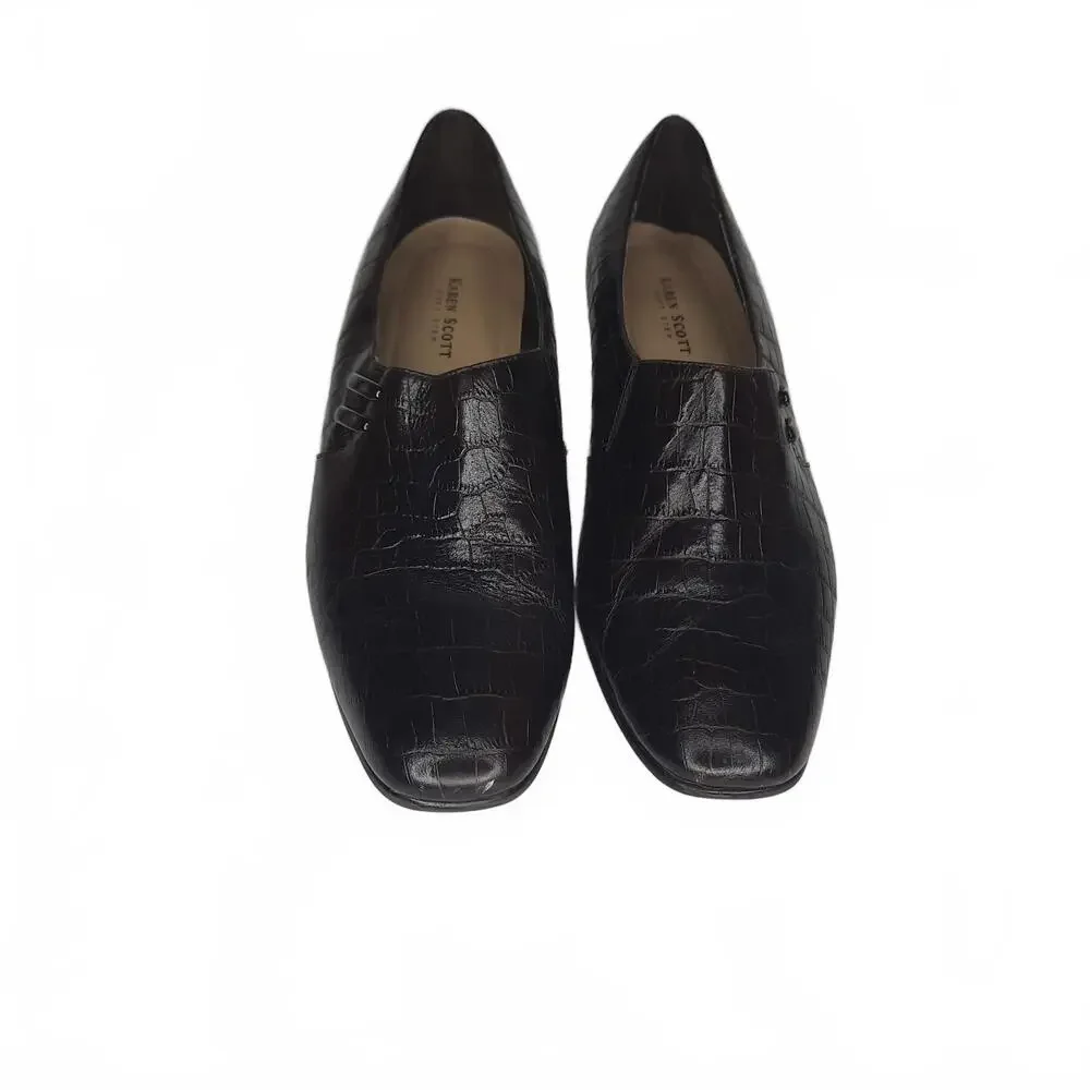Karen Scott Black Leather Crocodile Print Heels Women's Size 10‎